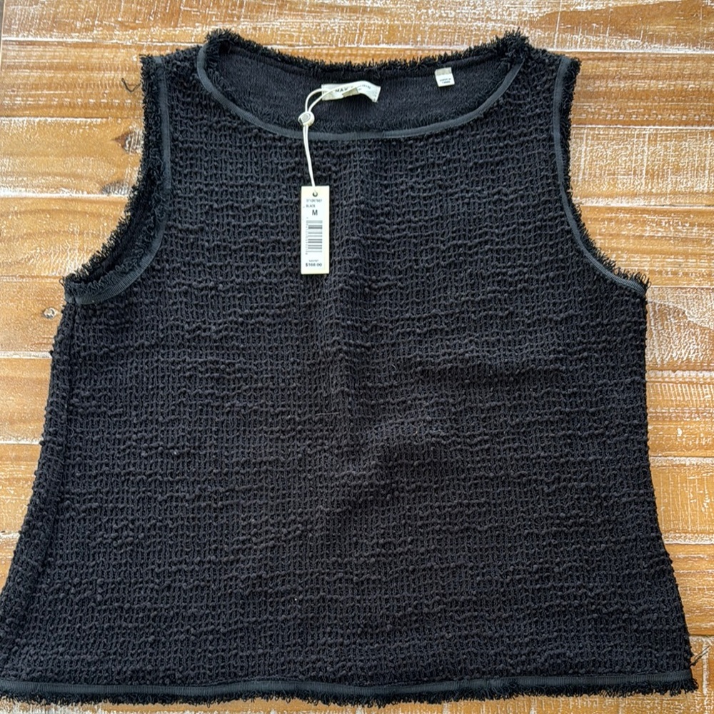Max Studio Black Smocked Sleeveless Tank Top